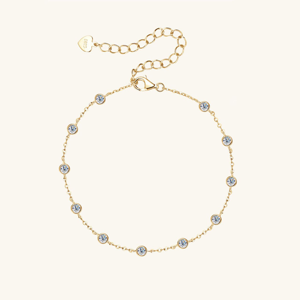 Bezel Moissanite Station Bracelet - Gold