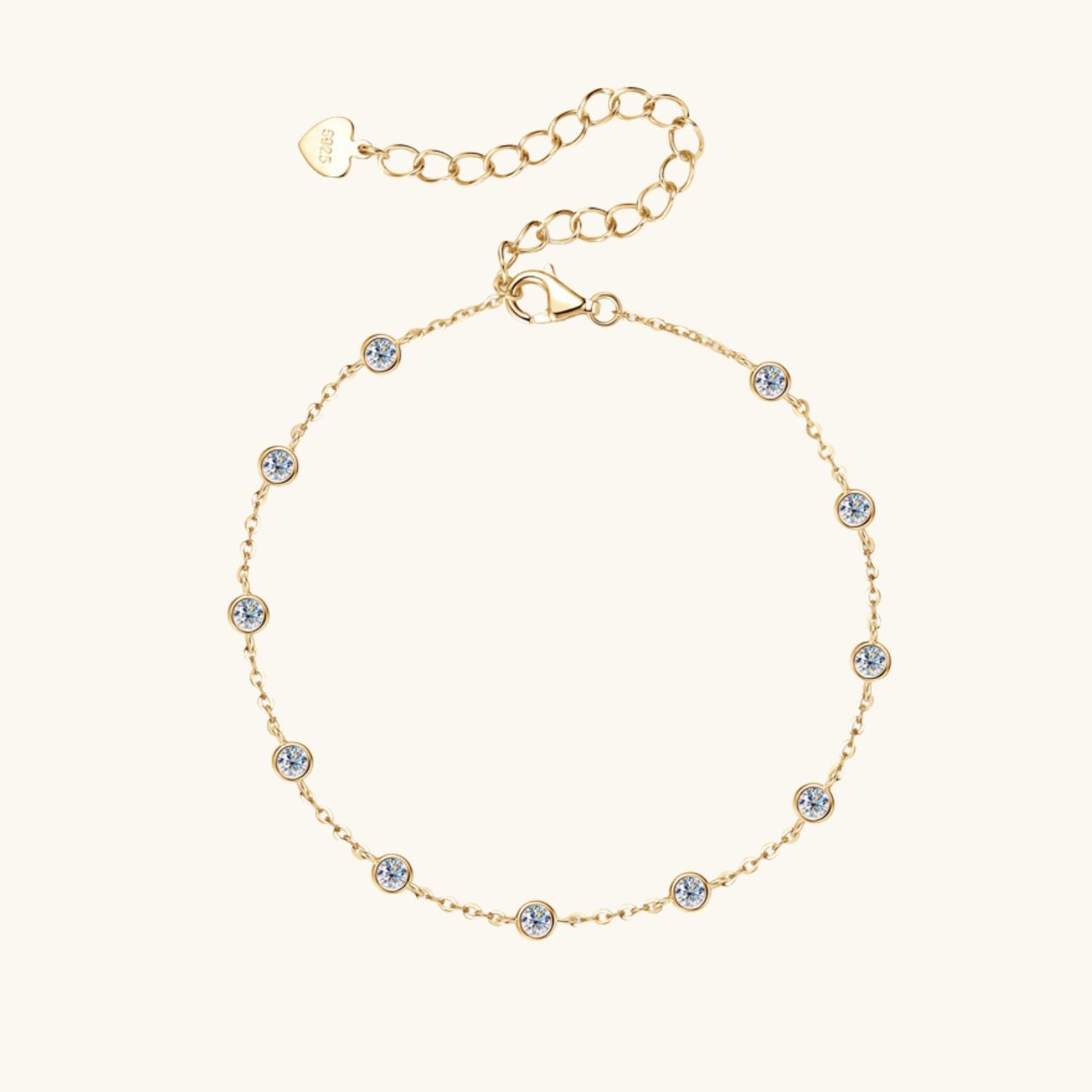 Bezel Moissanite Station Bracelet - Gold