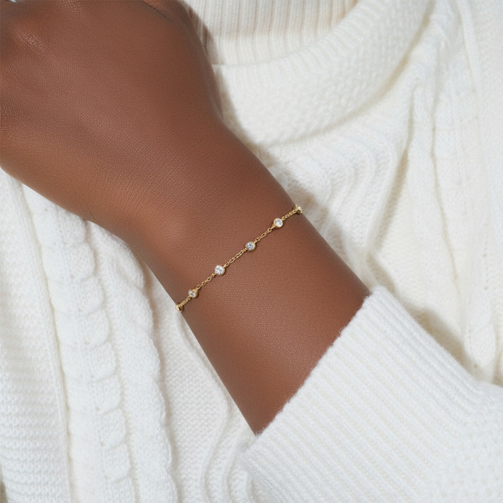 Bezel Moissanite Station Bracelet - Gold