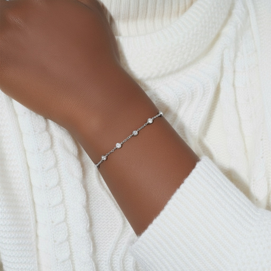 Bezel Moissanite Station Bracelet - Silver