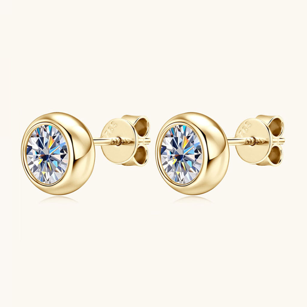 Bezel Moissanite Stud Earrings - Gold