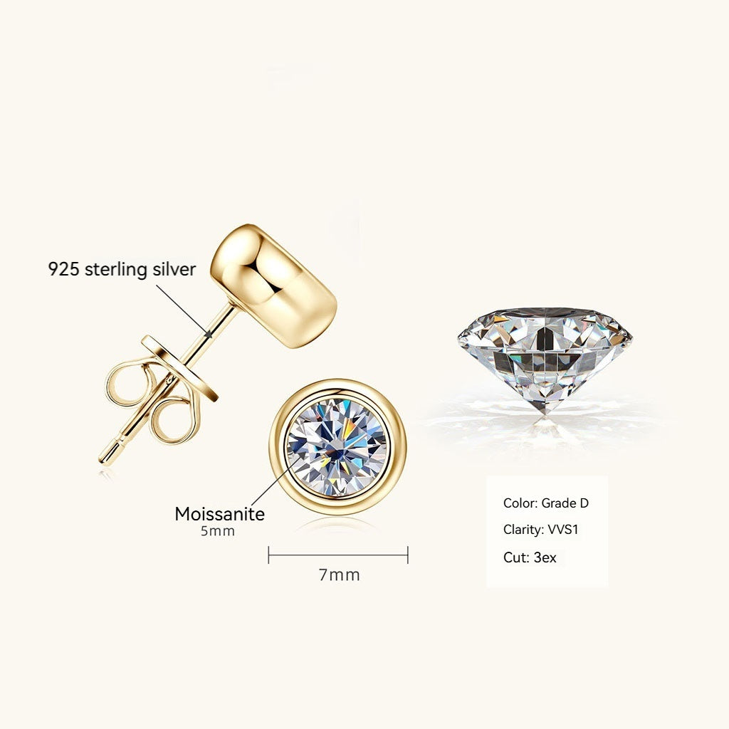 Bezel Moissanite Stud Earrings - Gold