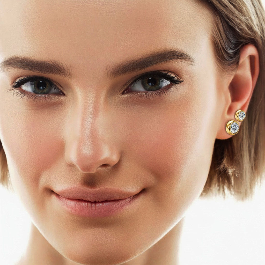 Bezel Moissanite Stud Earrings - Gold