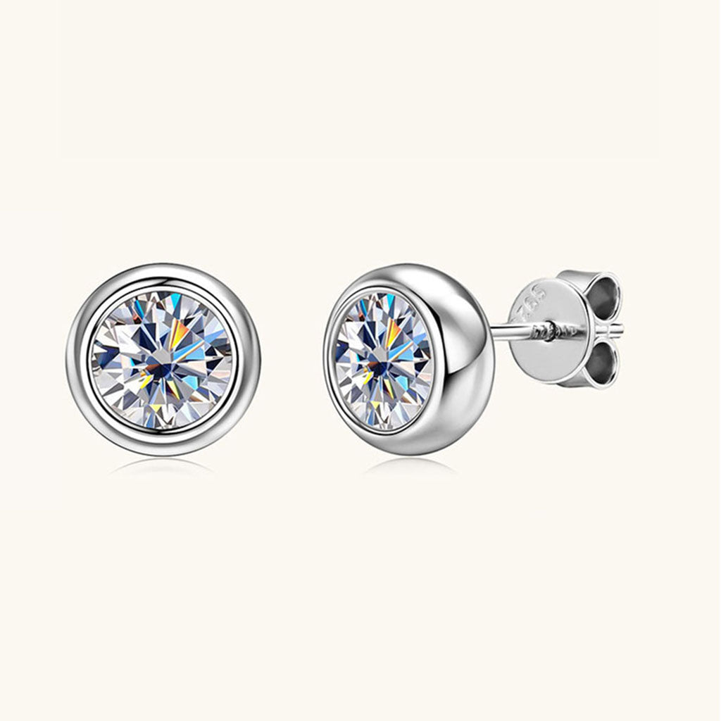 Bezel Moissanite Stud Earrings - Silver