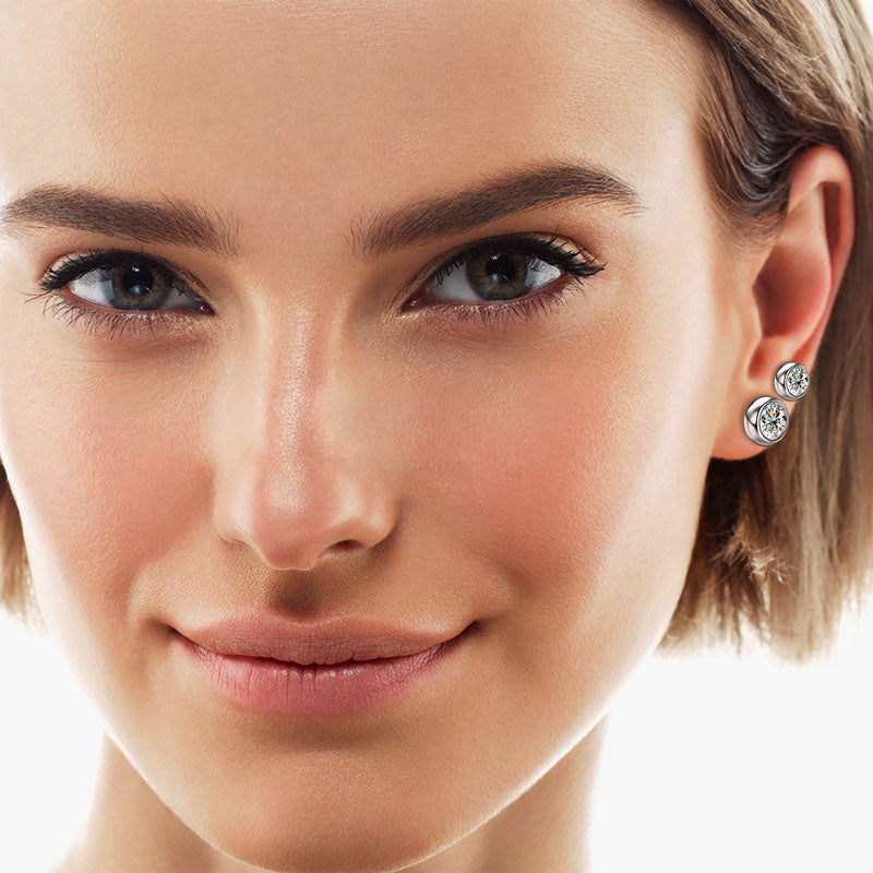 Bezel Moissanite Stud Earrings - Silver