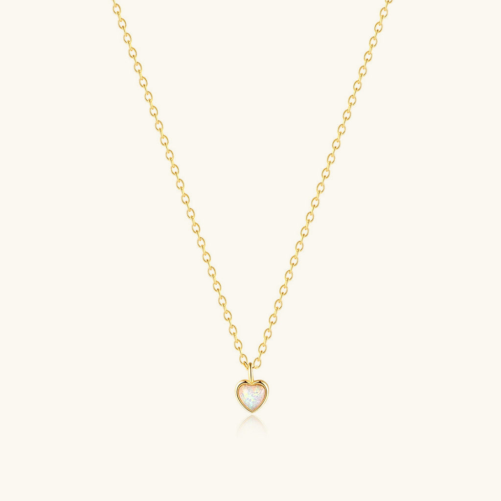 Bezel Opal Heart Necklace - Gold