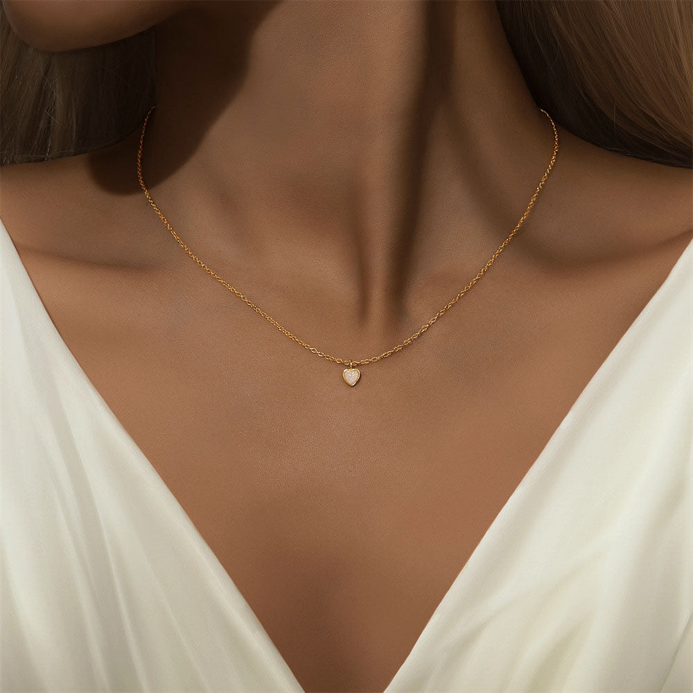 Bezel Opal Heart Necklace - Gold