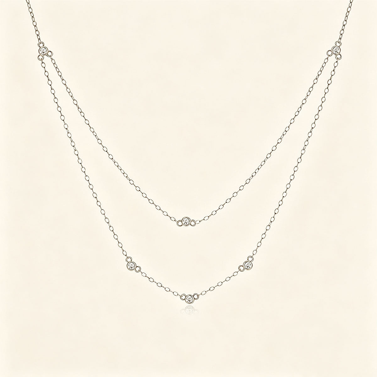 Bezel Simulated Diamond Station Layered Necklace - Silver