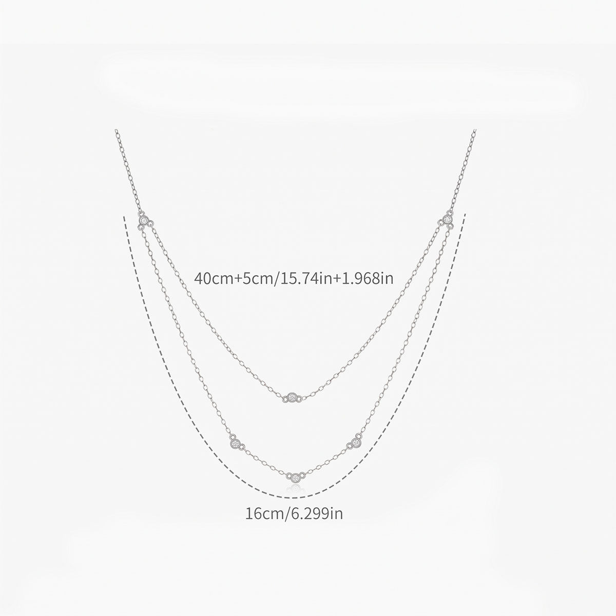 Bezel Simulated Diamond Station Layered Necklace - Silver