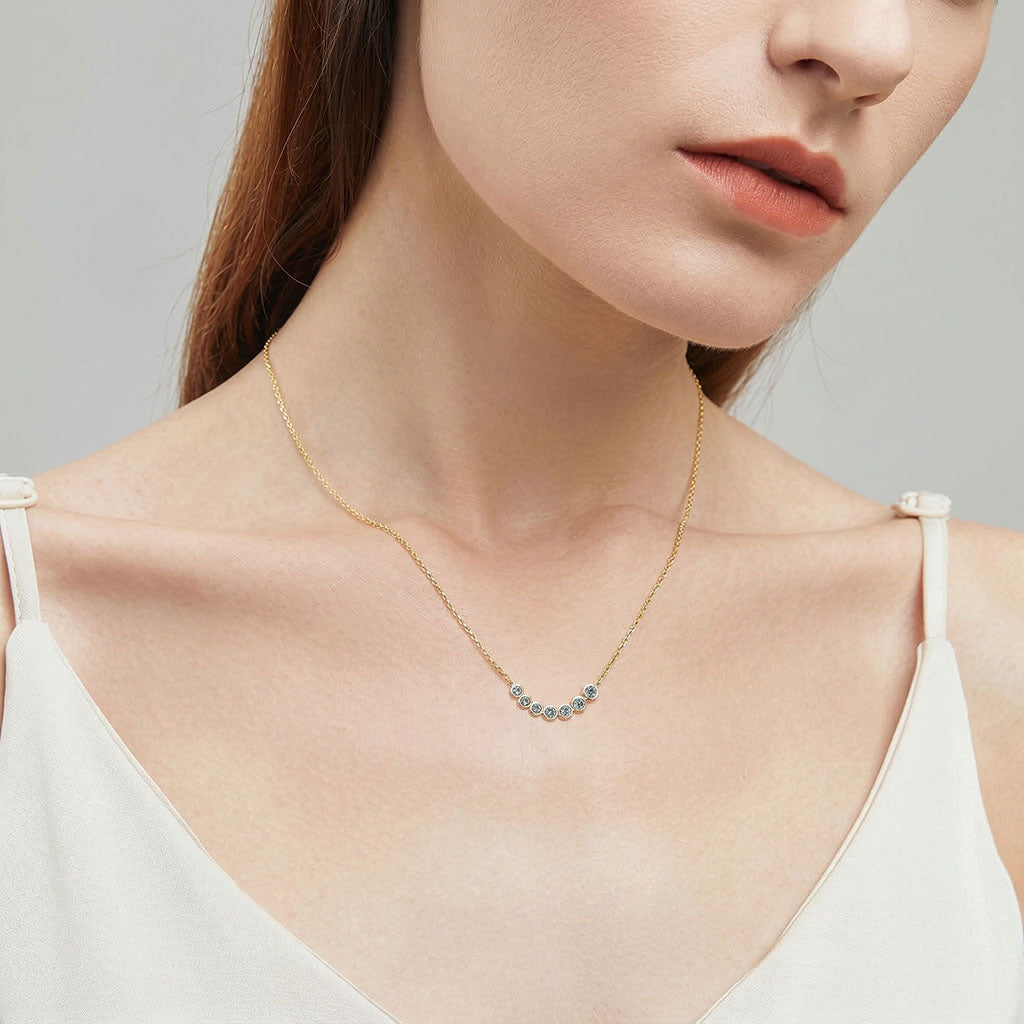 Bezel Smile Bar Moissanite Necklace - Gold