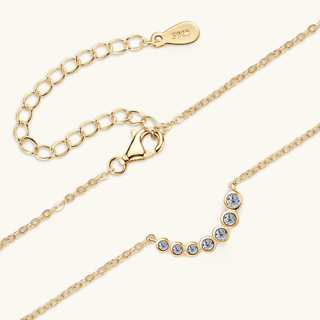 Bezel Smile Bar Moissanite Necklace - Gold