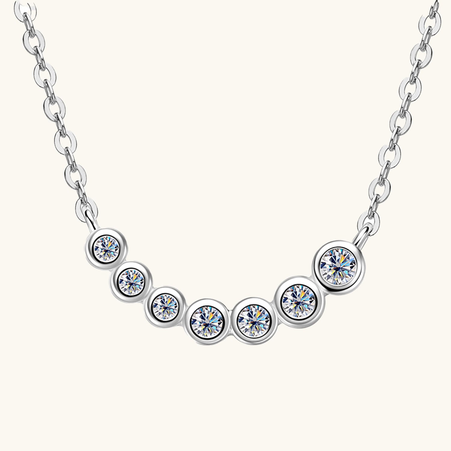 Bezel Smile Bar Moissanite Necklace - Silver