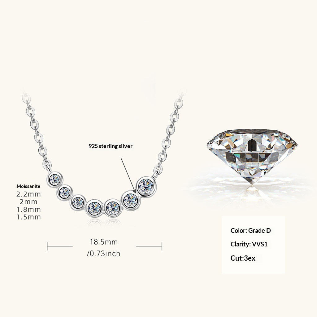 Bezel Smile Bar Moissanite Necklace - Silver