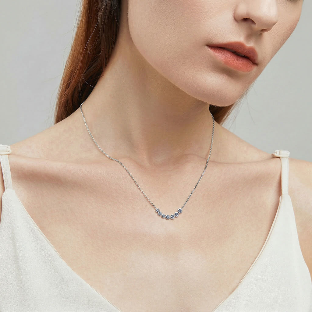 Bezel Smile Bar Moissanite Necklace - Silver