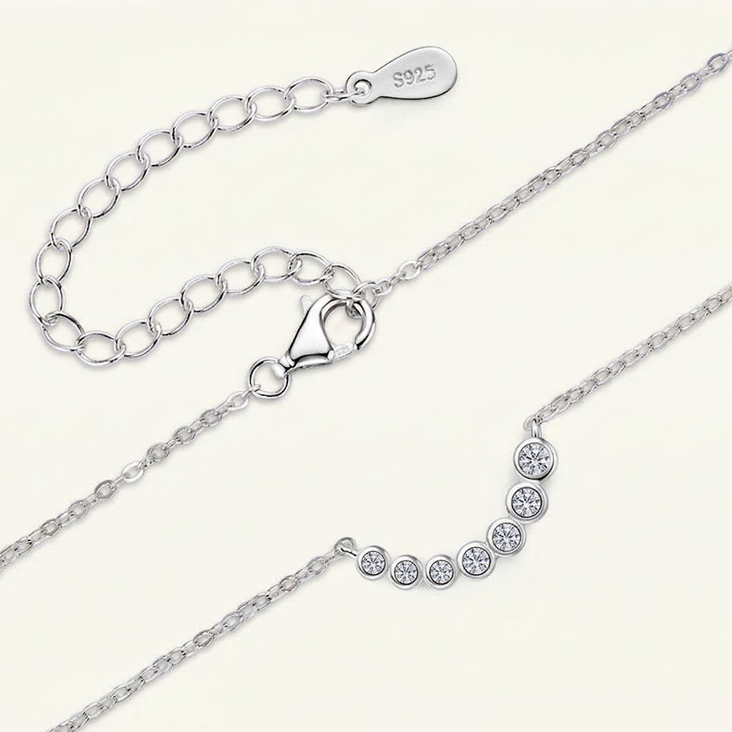 Bezel Smile Bar Moissanite Necklace - Silver