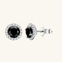 Black Moissanite Halo Stud Earrings - Silver