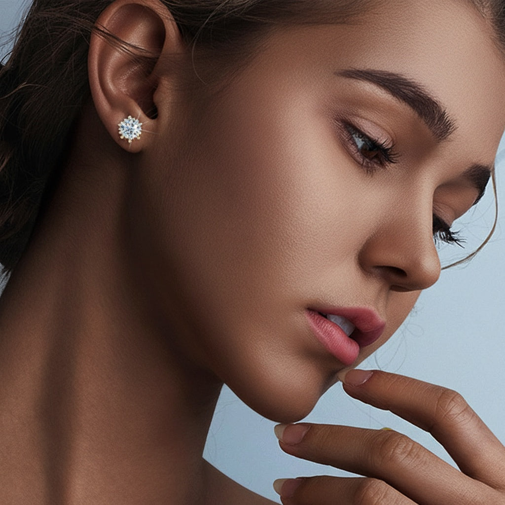 Bloom Moissanite Stud Earrings - Gold