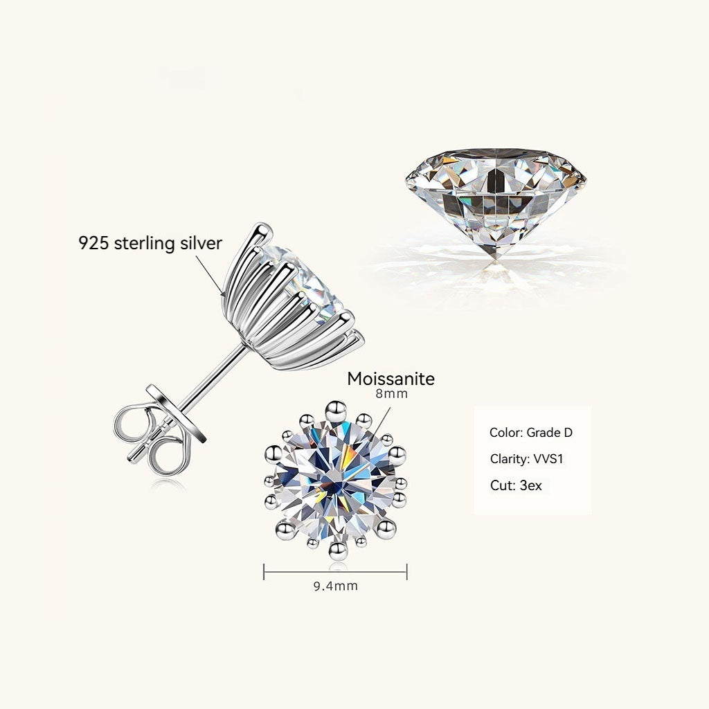 Bloom Moissanite Stud Earrings - Silver