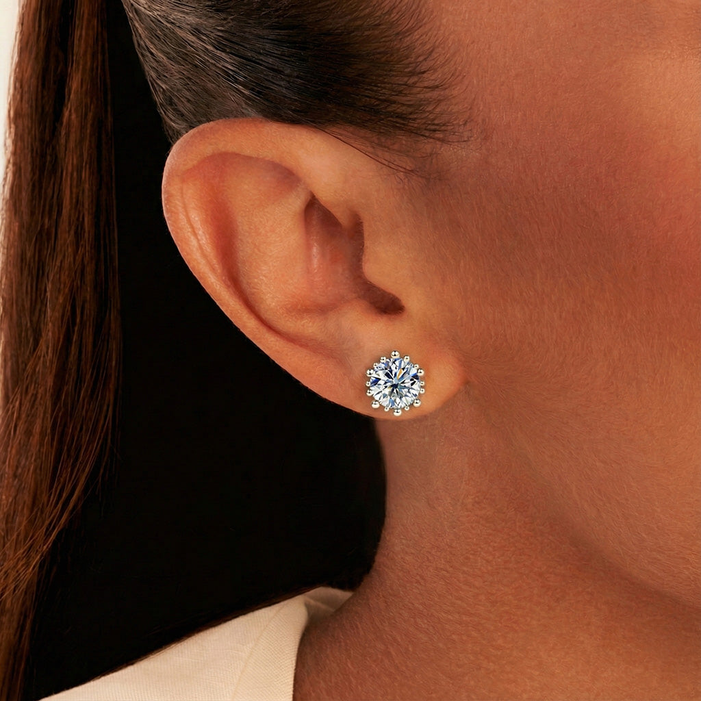 Bloom Moissanite Stud Earrings - Silver