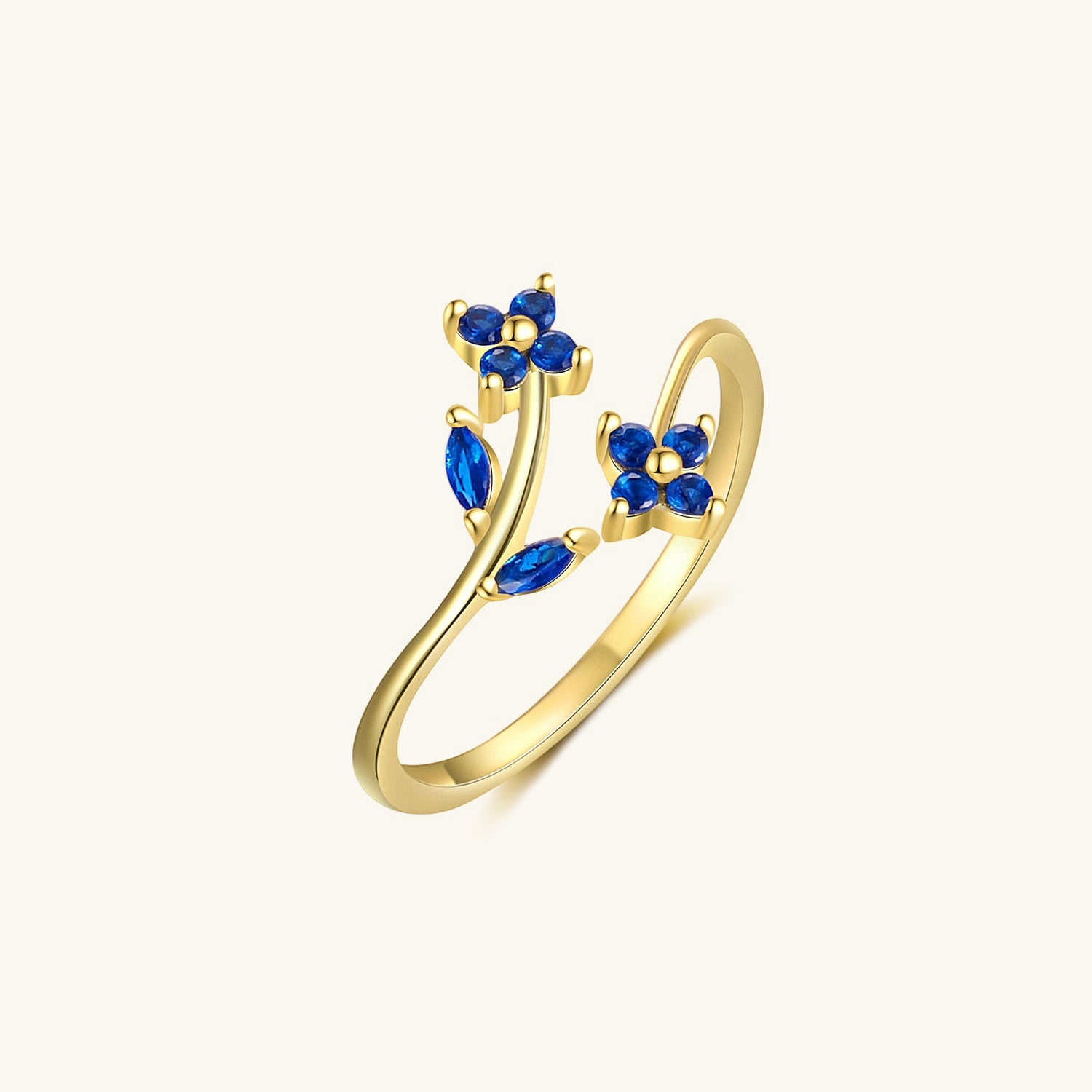 Blue Diamond Floral Wrap Open Ring - Gold