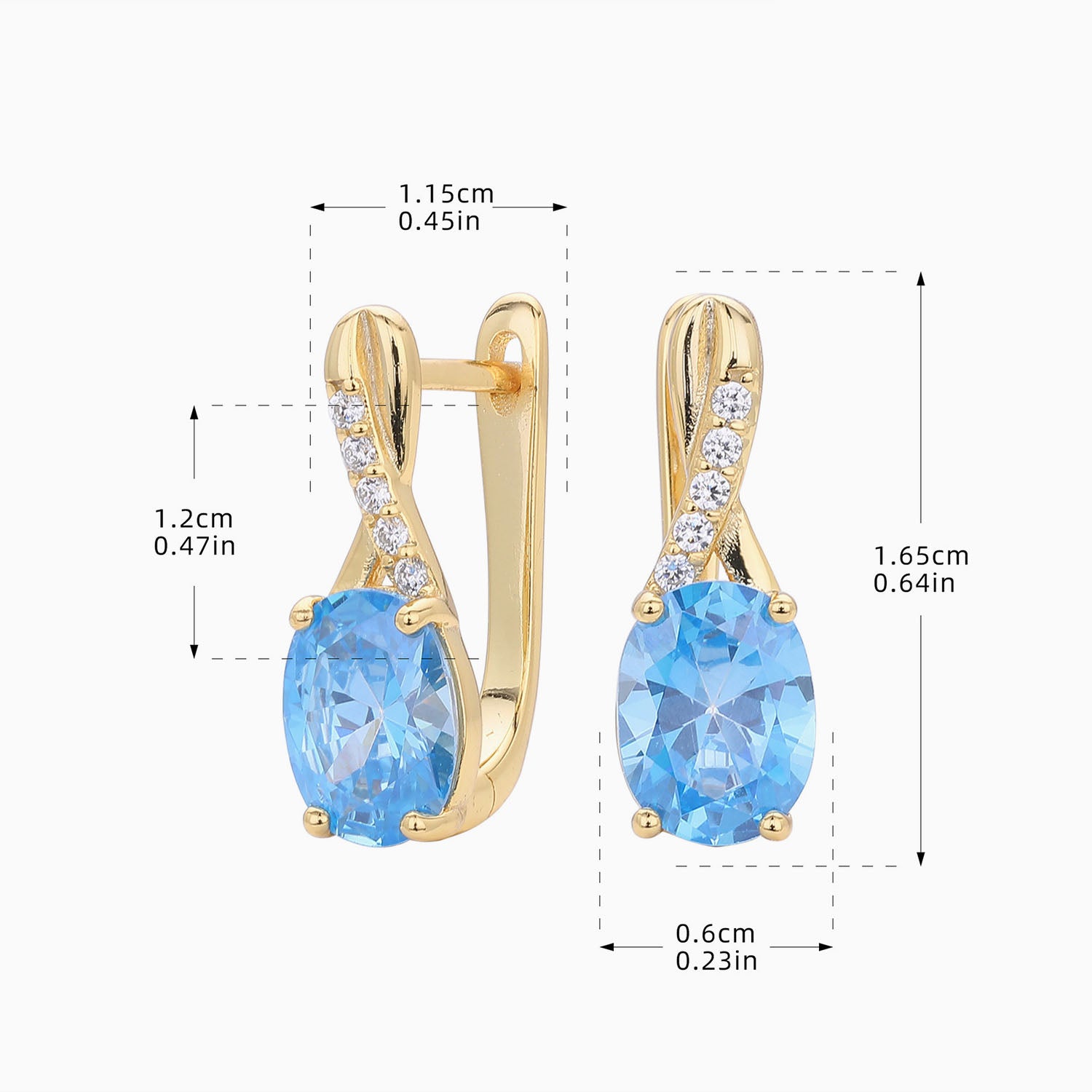 Blue Oval Diamond Huggie Drop Earrings - Gold