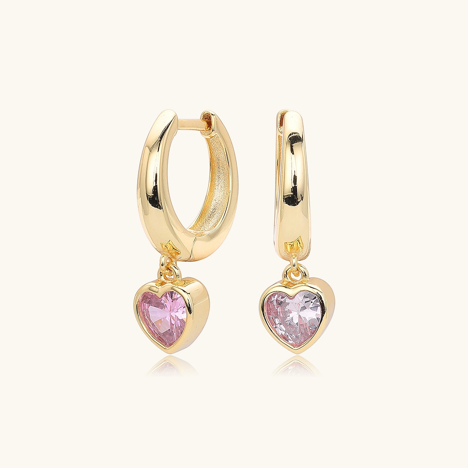 Blush Heart Drop Hoop Earrings - Gold