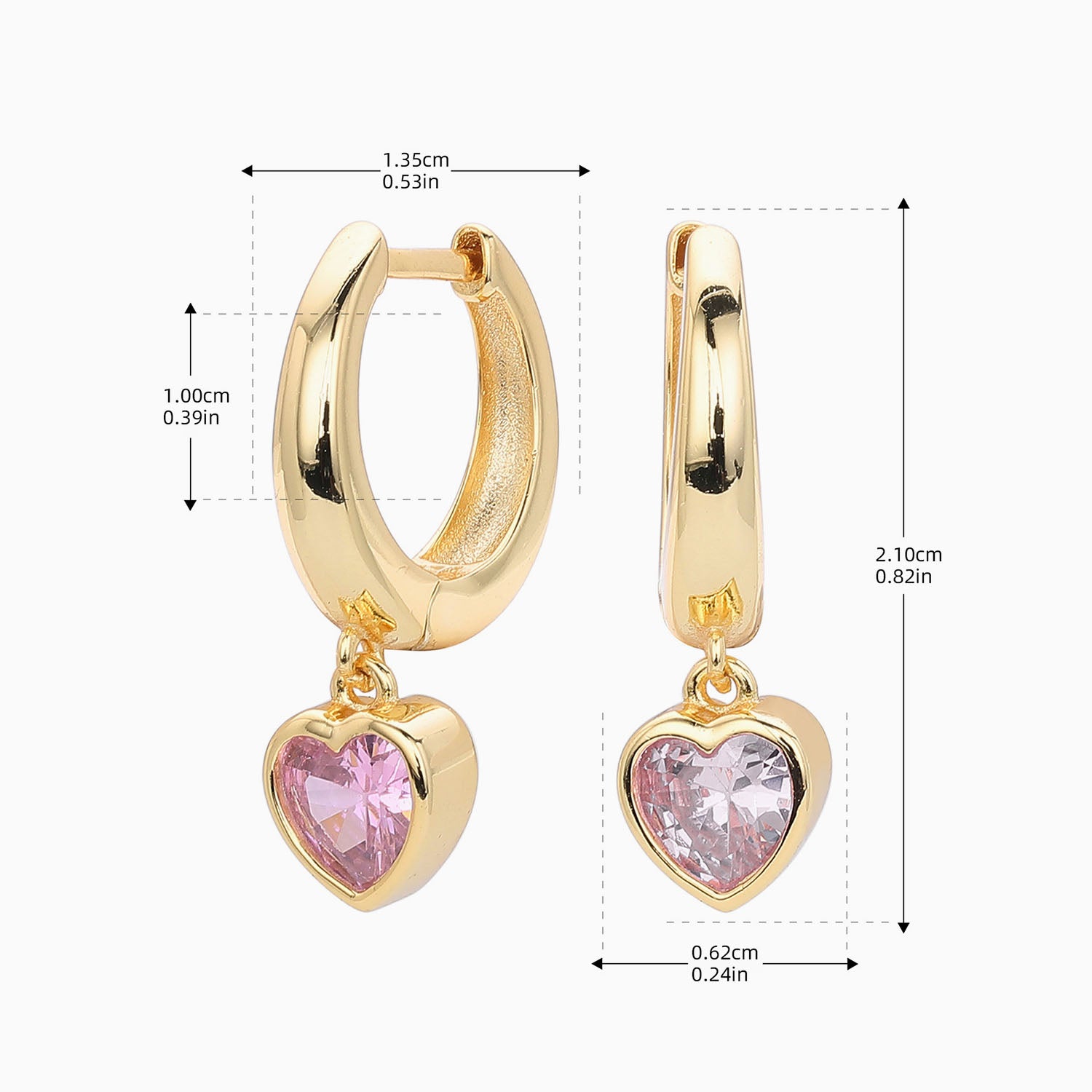 Blush Heart Drop Hoop Earrings - Gold