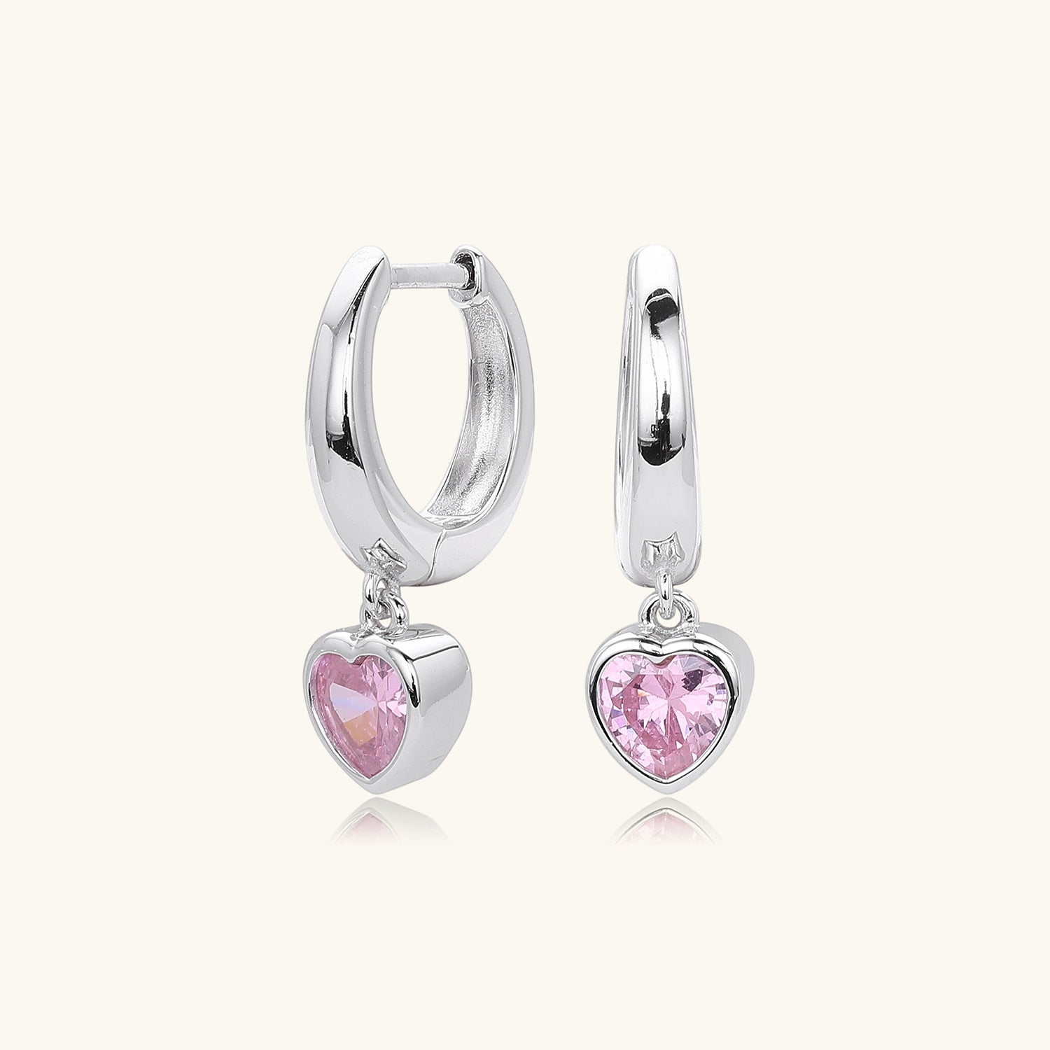 Blush Heart Drop Hoop Earrings - Silver
