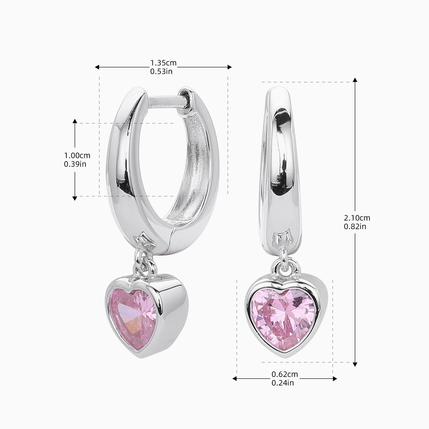 Blush Heart Drop Hoop Earrings - Silver