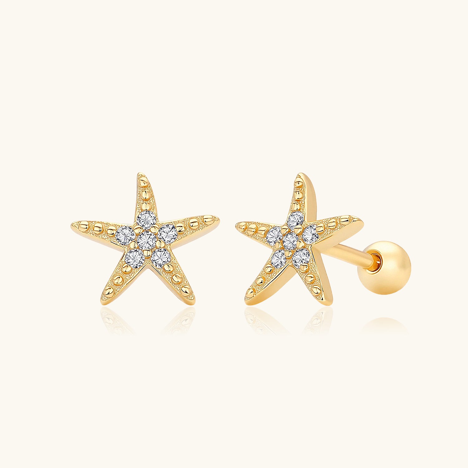 Boho Diamond Starfish Stud Earrings - Gold