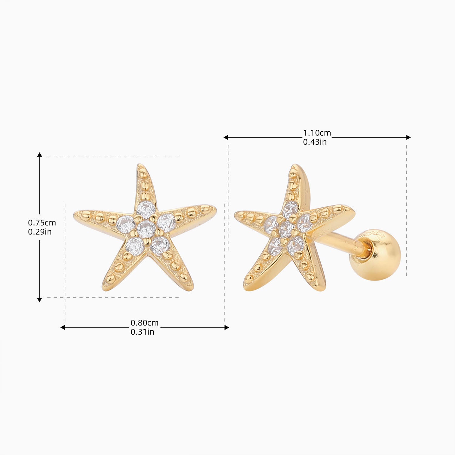 Boho Diamond Starfish Stud Earrings - Gold