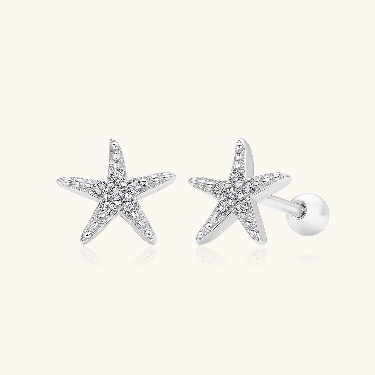 Boho Diamond Starfish Stud Earrings - Silver