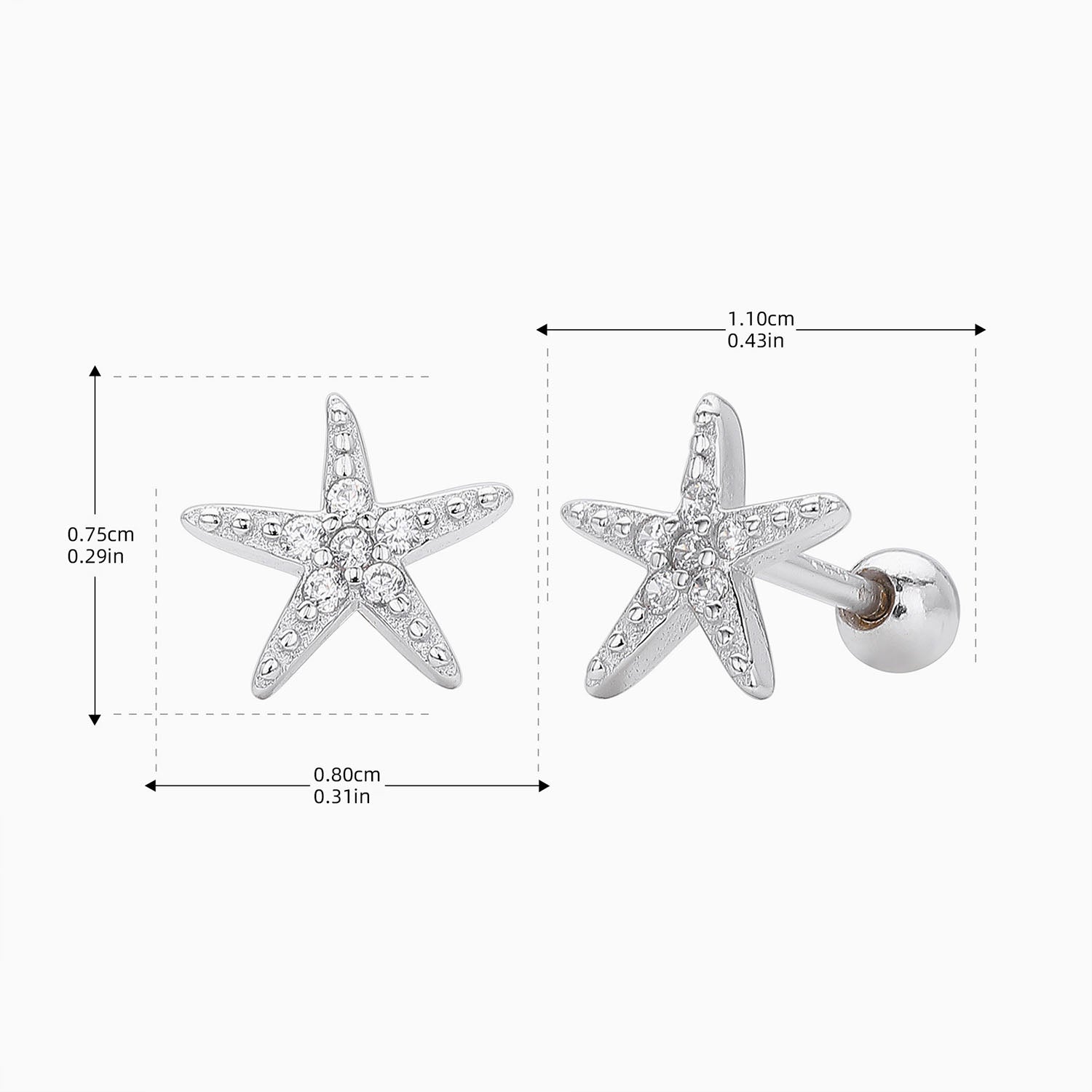Boho Diamond Starfish Stud Earrings - Silver