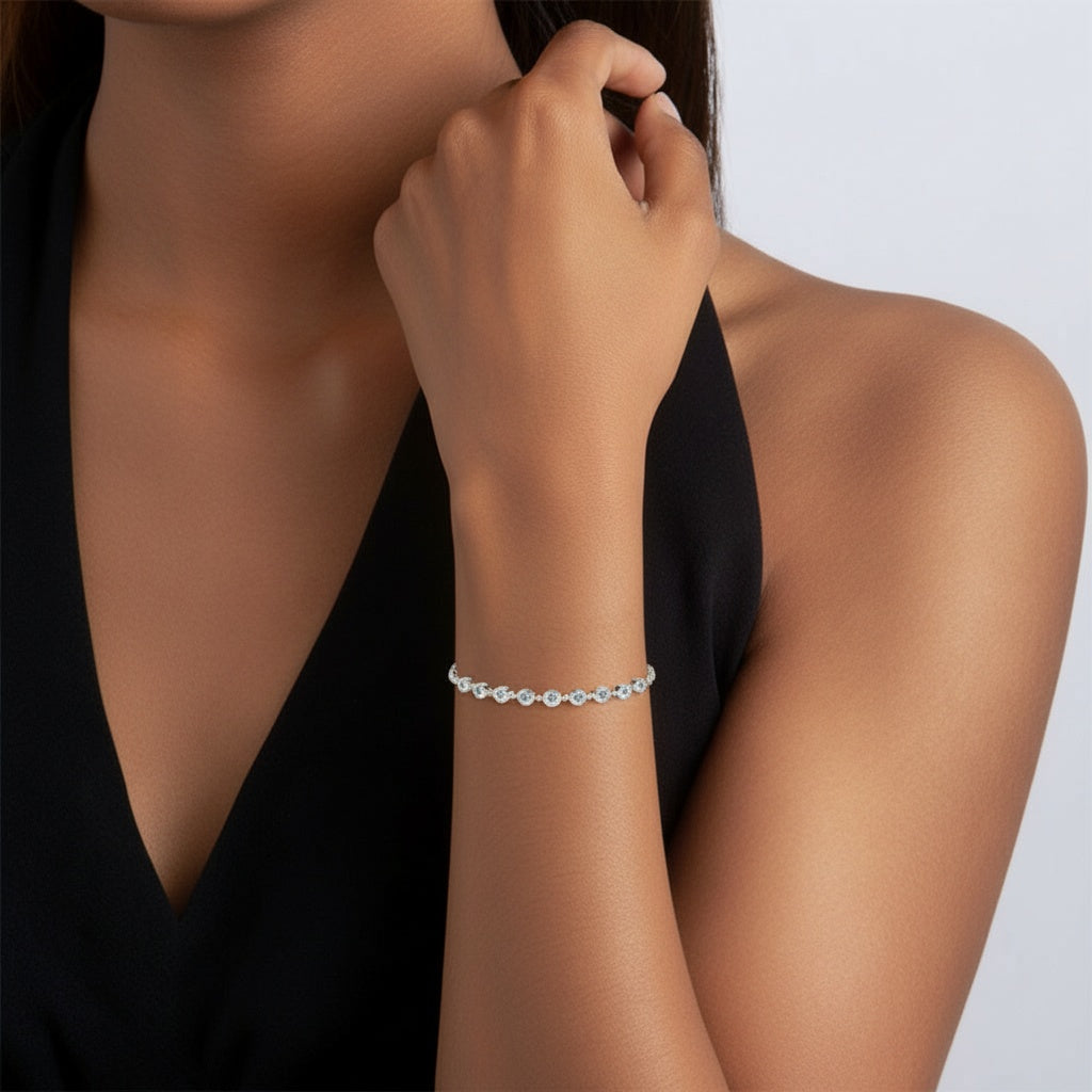 Brilliant Bezel Moissanite Bracelet - Silver