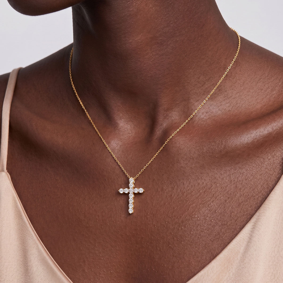 Brilliant Moissanite Cross Pendant Necklace - Gold
