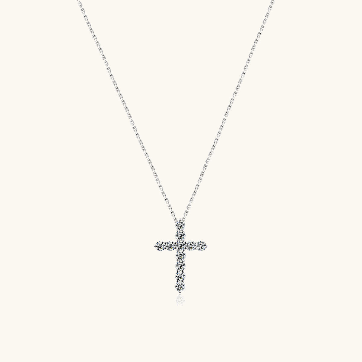 Brilliant Moissanite Cross Pendant Necklace - Silver