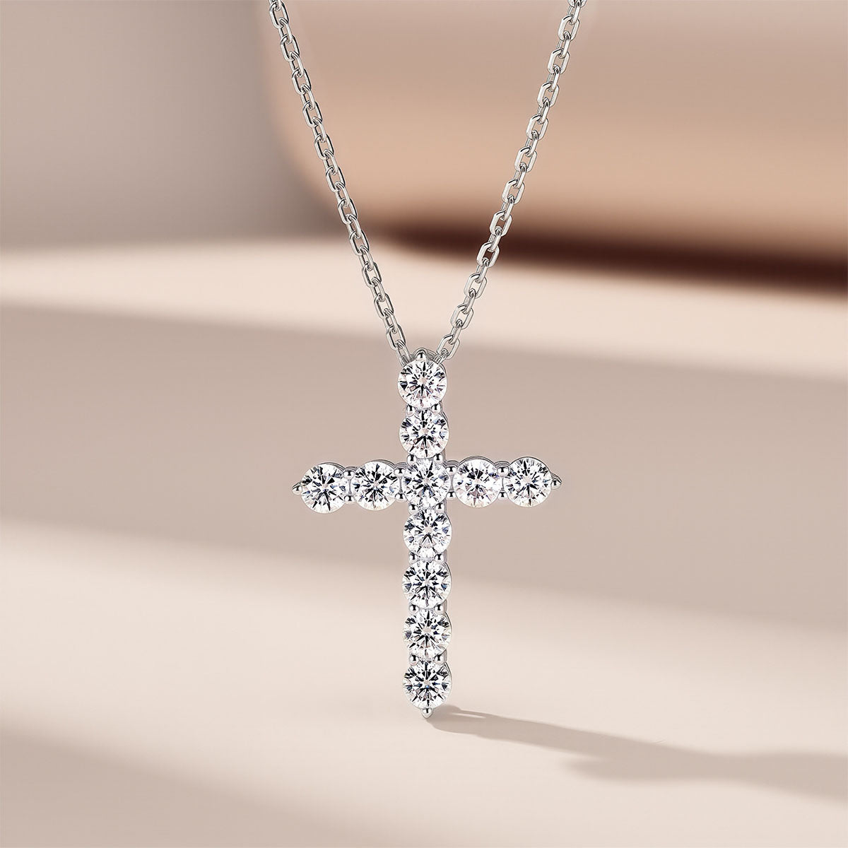 Brilliant Moissanite Cross Pendant Necklace - Silver