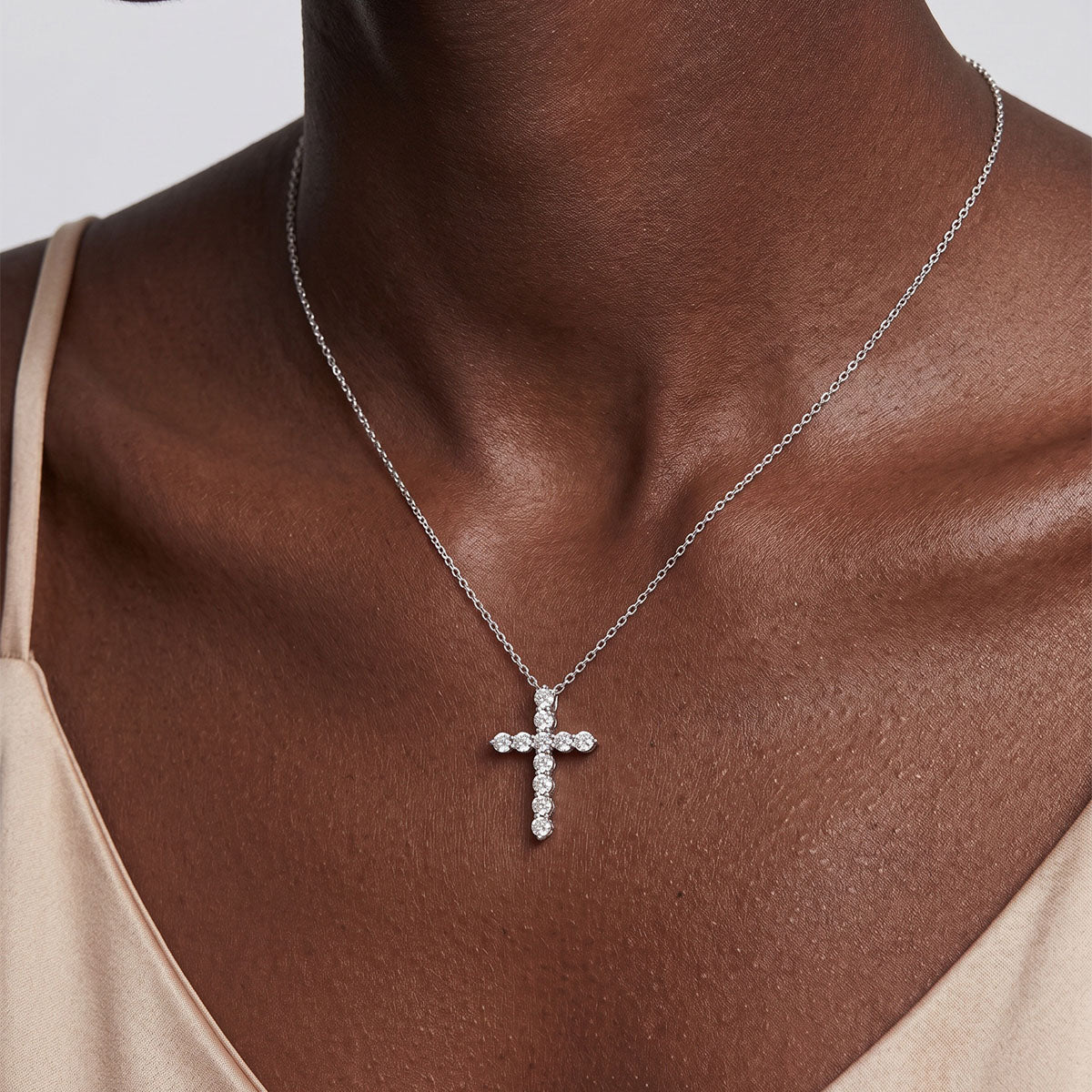 Brilliant Moissanite Cross Pendant Necklace - Silver