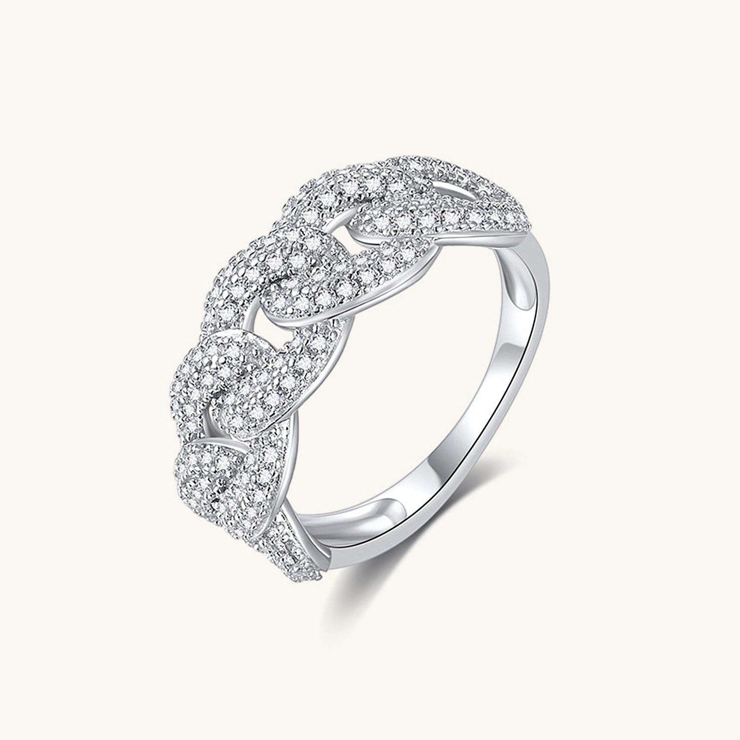 Brilliant Moissanite Cuban Chain Ring - Silver