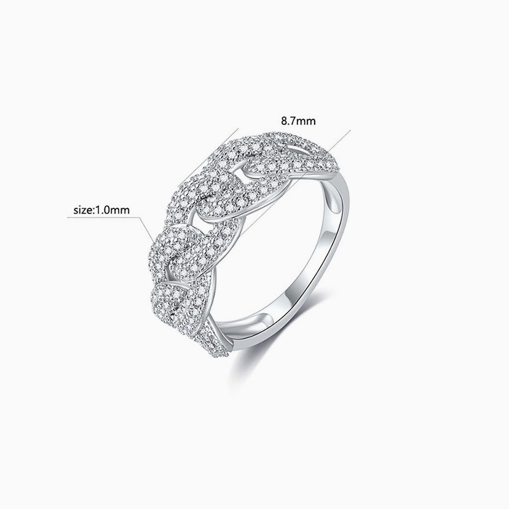 Brilliant Moissanite Cuban Chain Ring - Silver