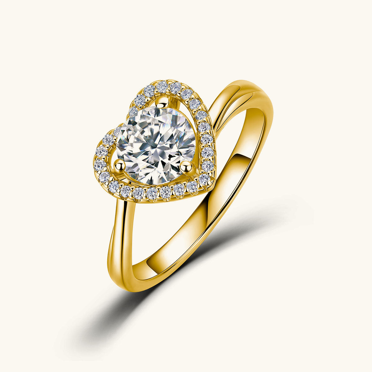 Brilliant Moissanite Heart Halo Band Ring - Gold