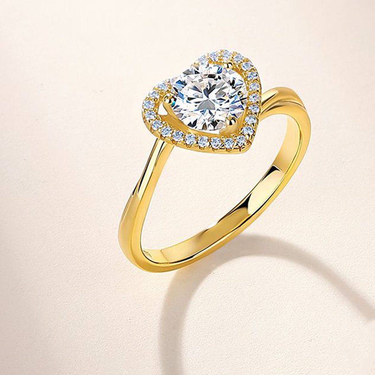 Brilliant Moissanite Heart Halo Band Ring - Gold