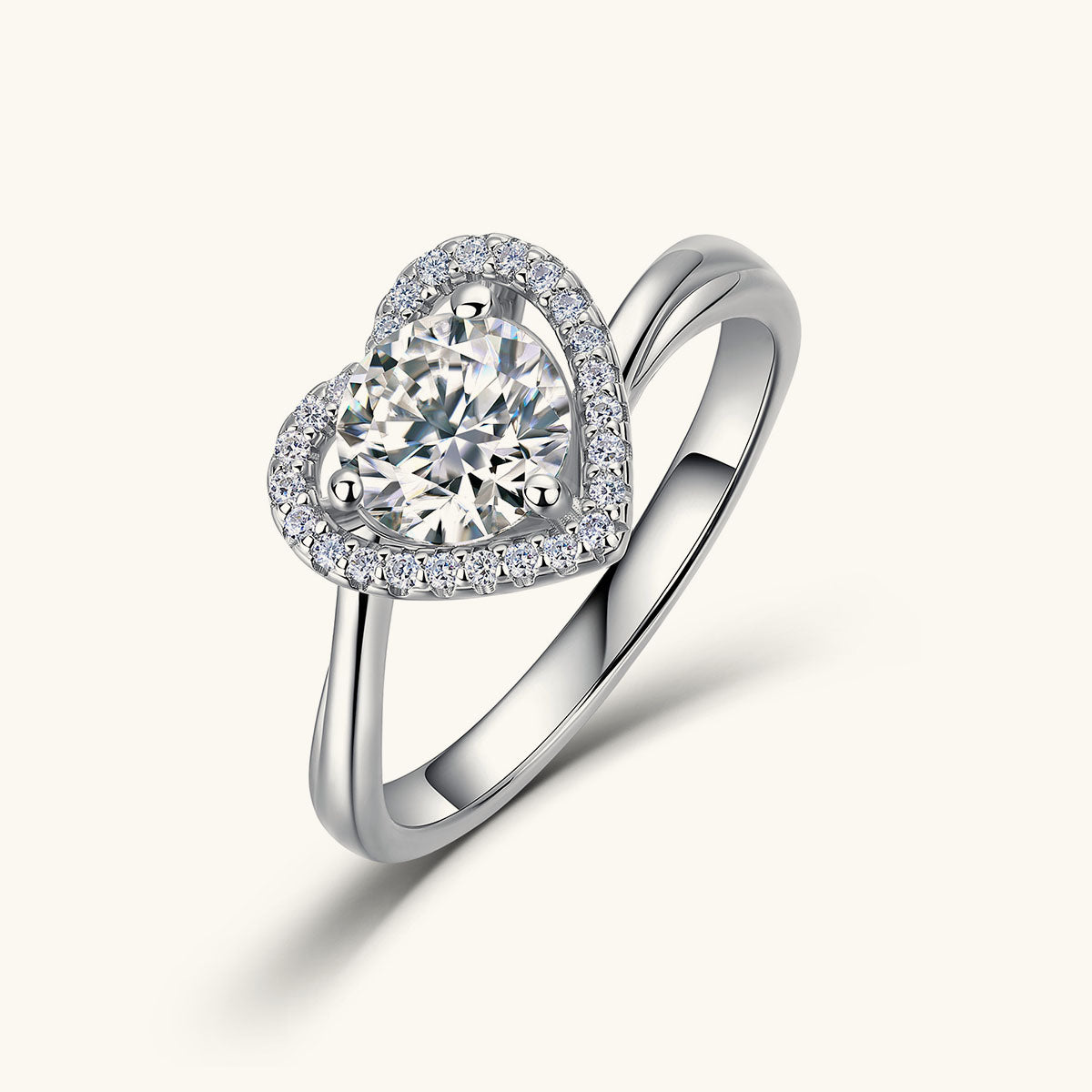 Brilliant Moissanite Heart Halo Band Ring - Silver