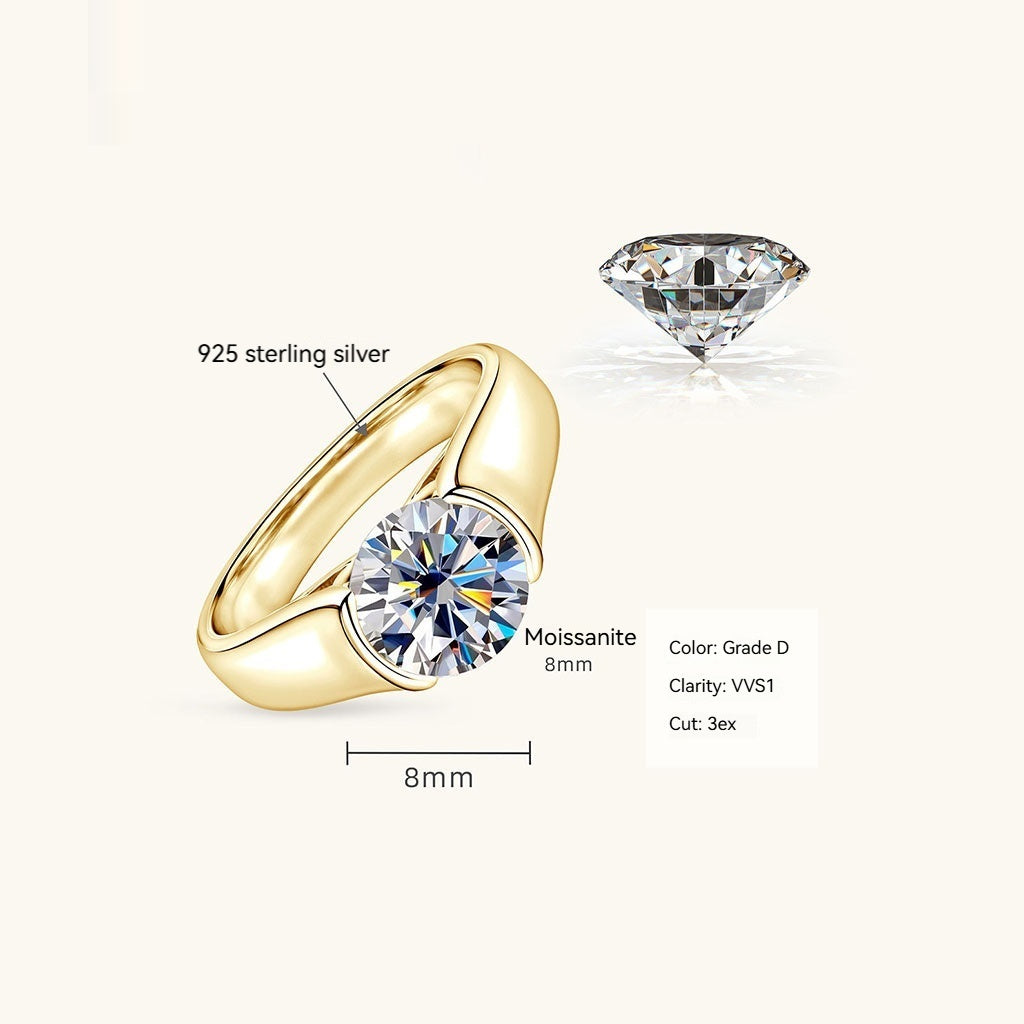 Brilliant Moissanite Solitaire Ring - Gold