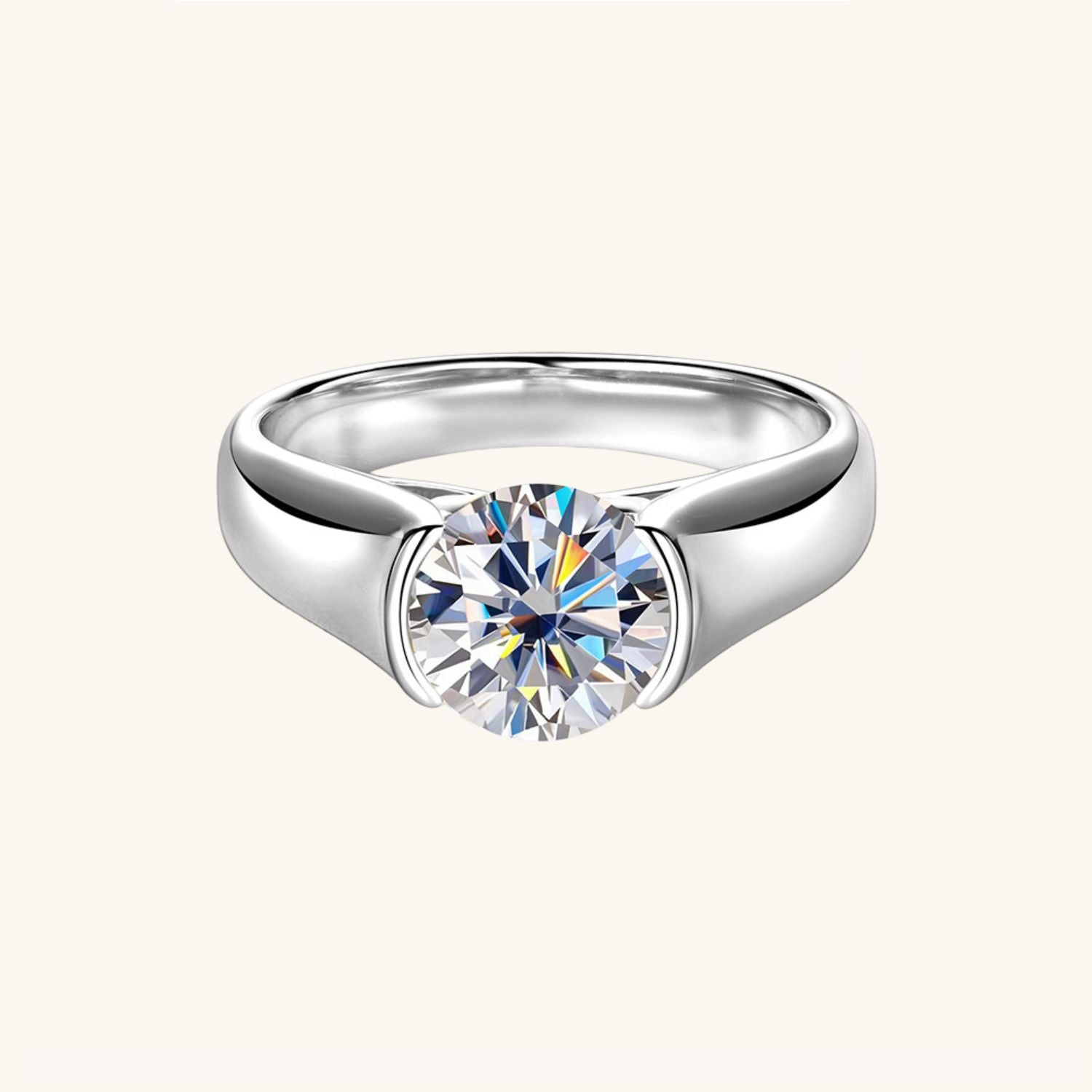 Brilliant Moissanite Solitaire Ring - Silver