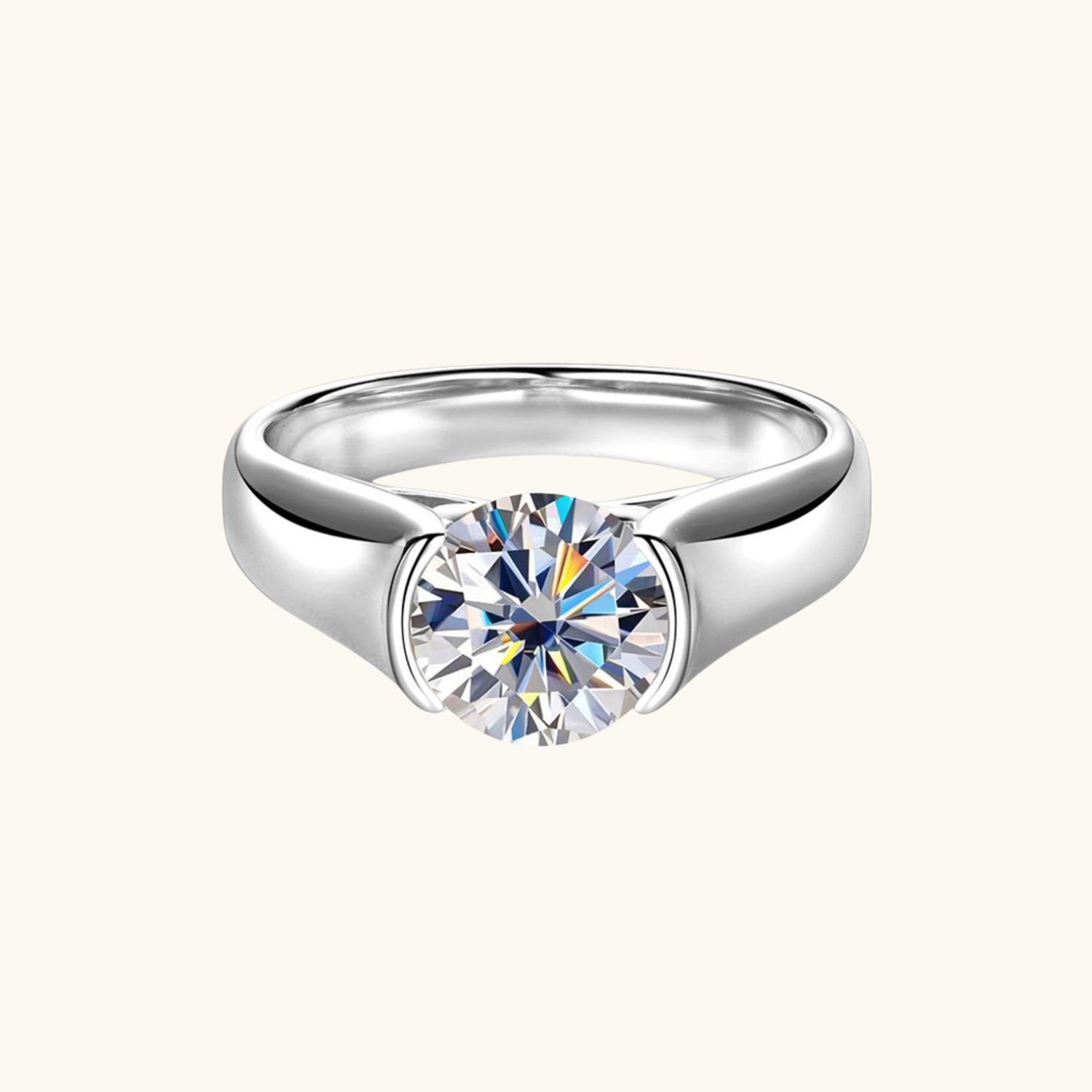 Brilliant Moissanite Solitaire Ring - Silver