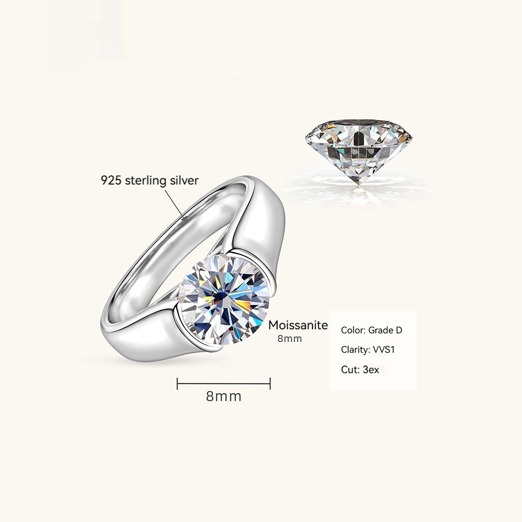 Brilliant Moissanite Solitaire Ring - Silver