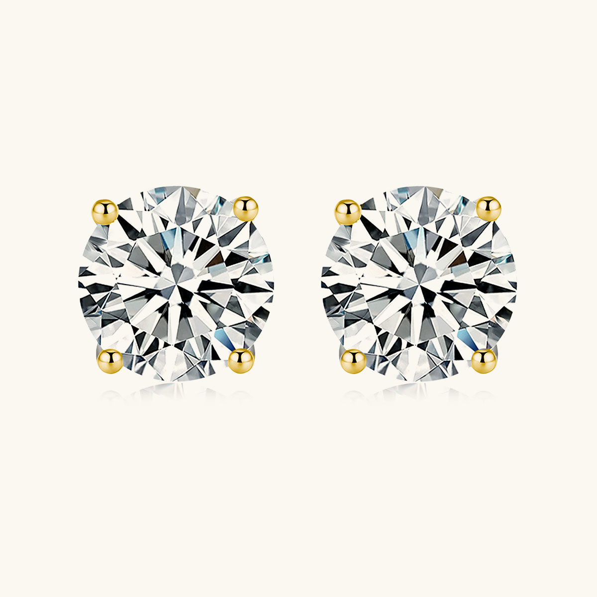 Brilliant Moissanite Solitaire Stud Earrings - Gold