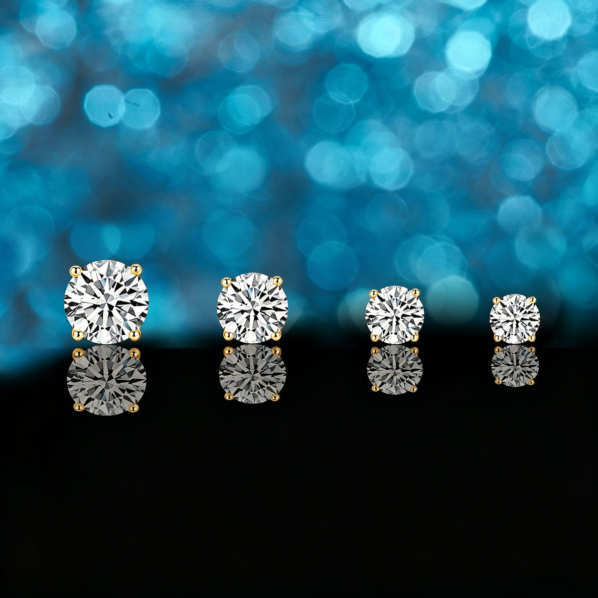 Brilliant Moissanite Solitaire Stud Earrings - Gold