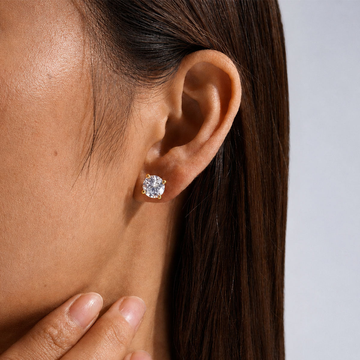 Brilliant Moissanite Solitaire Stud Earrings - Gold